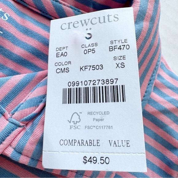 Crewcuts New Boys Striped Performance Polo Shirt Coral Mist Serene Sky Sz XS 4-5 - Picture 8 of 13
